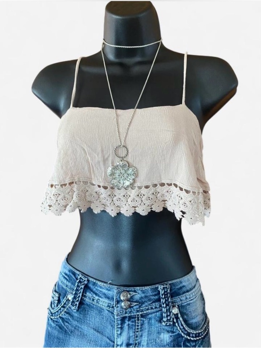 Forever 21 Cream Lace Trim Crop Top